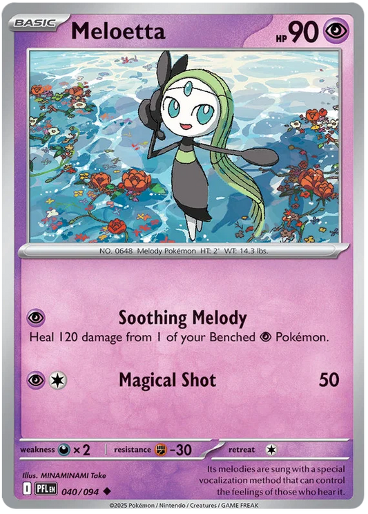 Meloetta common kaart nummer 040 uit de Phantasmal Flames Pokémon set
