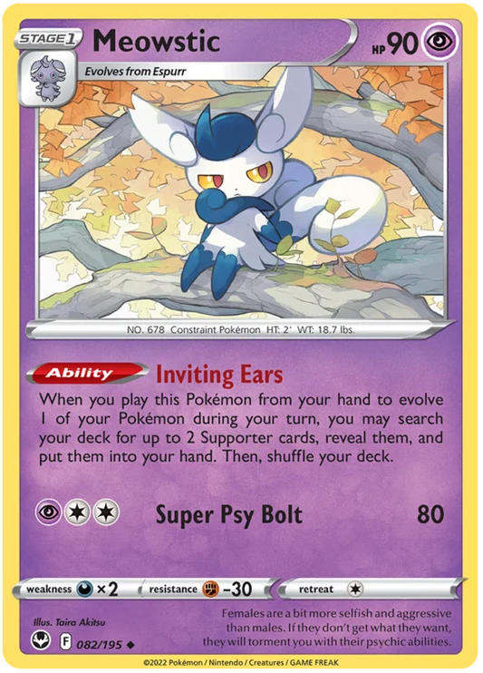 Pokémon Meowstic common kaart nummer 082 uit de Silver Tempest set