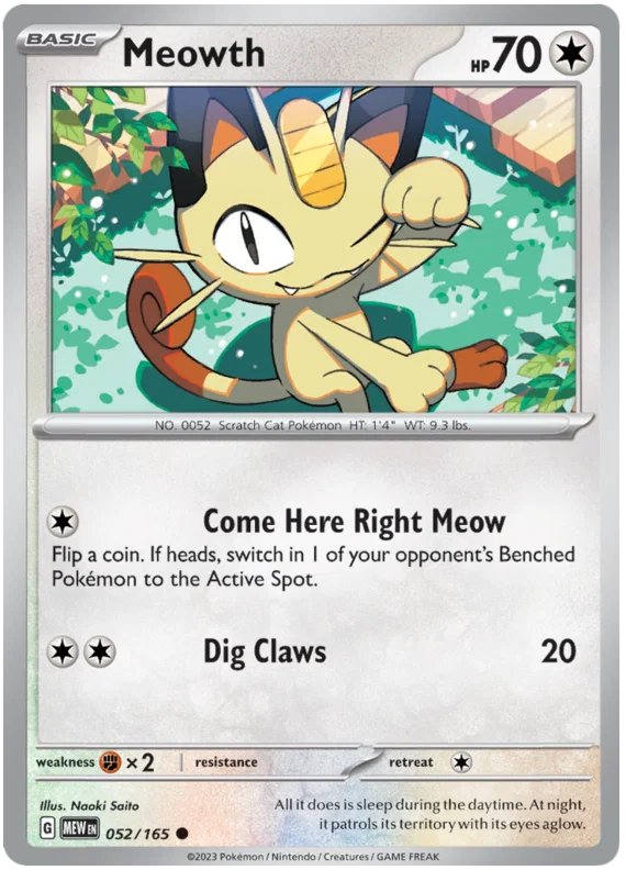 Meowth common kaart #052 uit de Pokémon 151 set