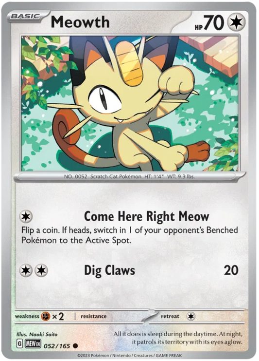 Meowth common kaart #052 uit de Pokémon 151 set