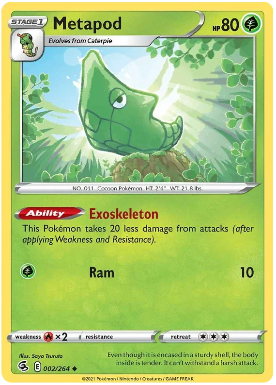 Pokémon Metapod common kaart uit de Fusion Strike set, kaartnummer 002/264