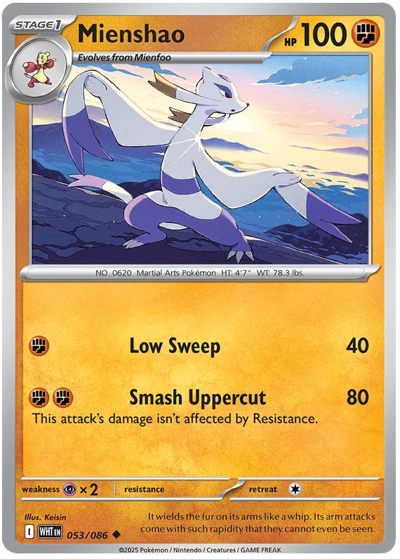 Pokémon Mienshao common kaart nummer 053 uit de White Flare set