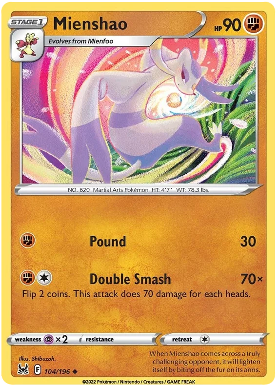 Mienshao common kaart 104/196 uit de Pokémon Lost Origin set
