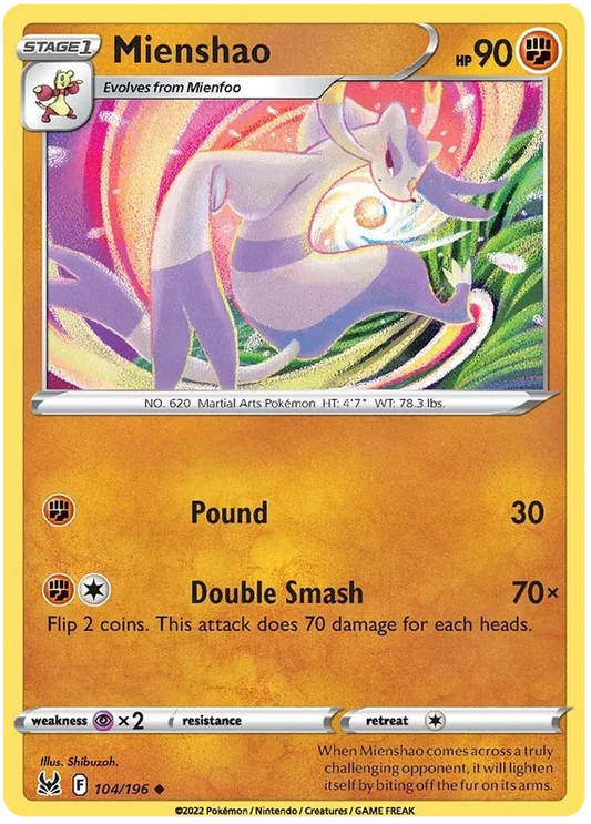 Mienshao common kaart 104/196 uit de Pokémon Lost Origin set