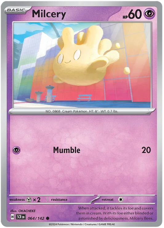 Pokémon Milcery common kaart nummer 064 uit de Stellar Crown set