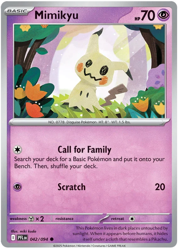 Mimikyu common kaart nummer 042 uit de Pokémon set Phantasmal Flames