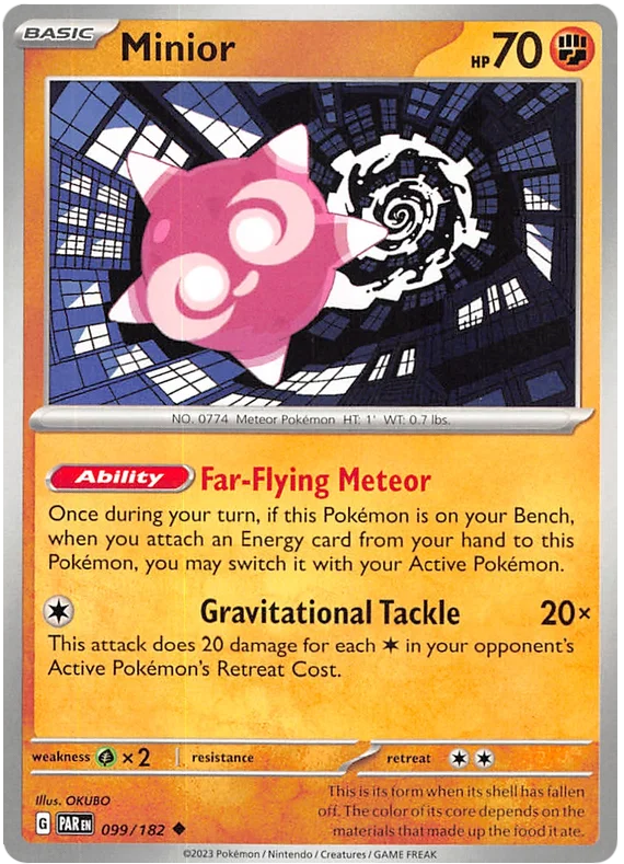 Minior common kaart nummer 099 uit de Pokémon Paradox Rift set