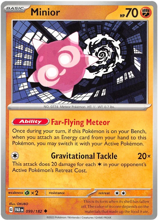 Minior common kaart nummer 099 uit de Pokémon Paradox Rift set