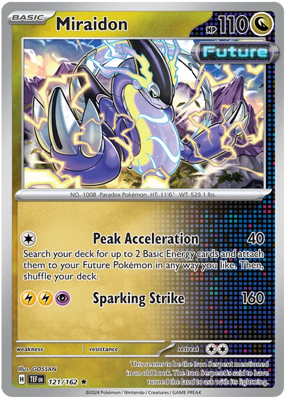 Miraidon ex holo kaart nummer 121 uit de Pokémon Temporal Forces set