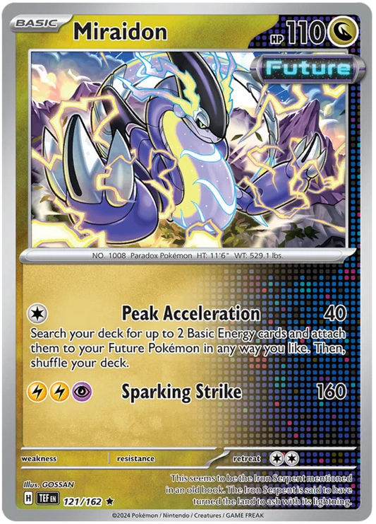 Miraidon ex holo kaart nummer 121 uit de Pokémon Temporal Forces set