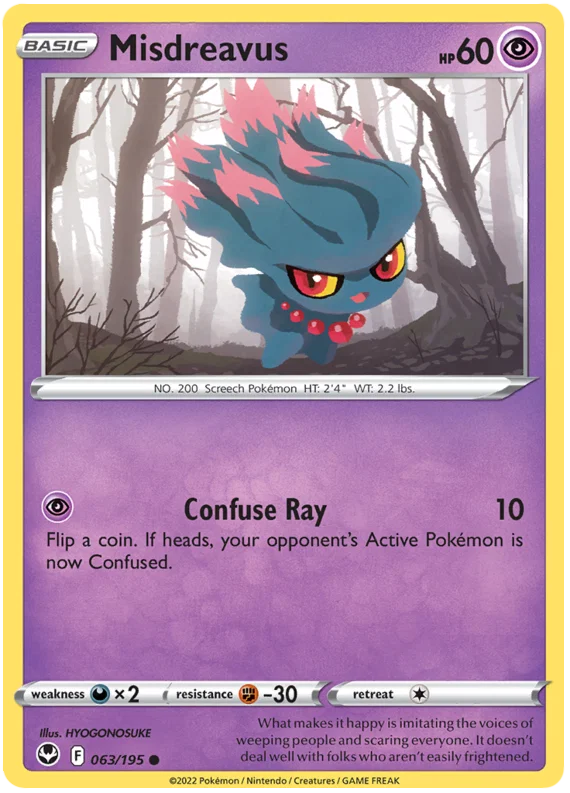 Misdreavus common Pokémon kaart uit Silver Tempest set, kaartnummer 063/195