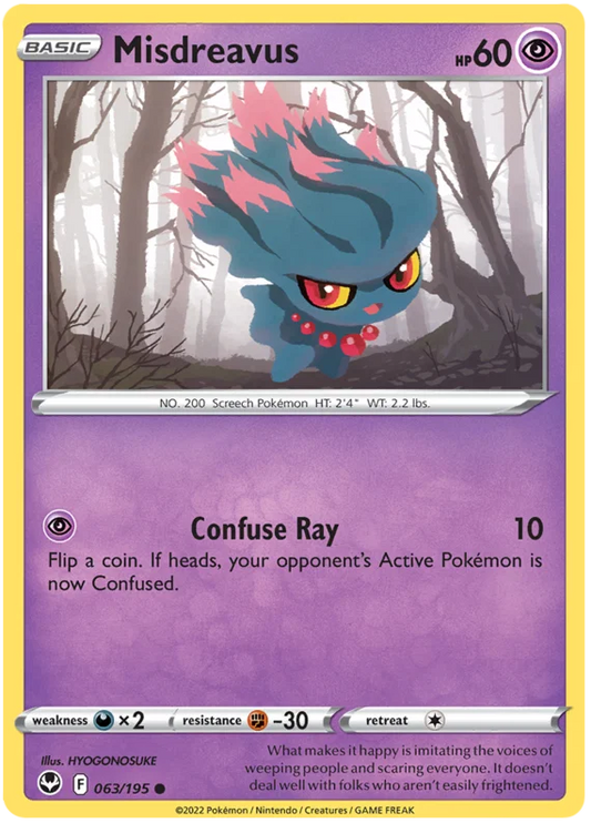 Misdreavus common Pokémon kaart uit Silver Tempest set, kaartnummer 063/195