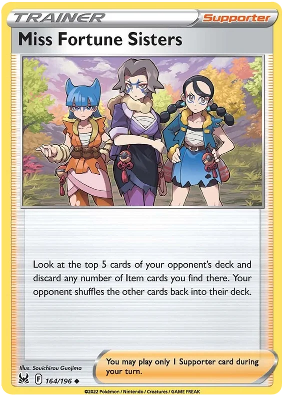 Pokemon Miss Fortune Sisters 164/196 Trainer Supporter kaart uit Lost Origin