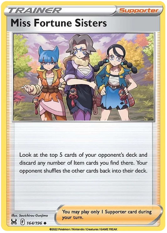Pokemon Miss Fortune Sisters 164/196 Trainer Supporter kaart uit Lost Origin
