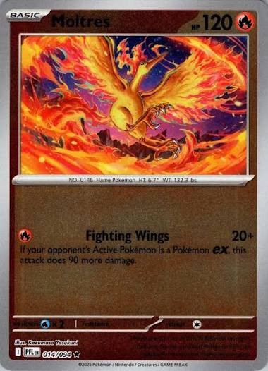 Moltres reverse holo kaart #014 uit de Pokemon set Phantasmal Flames