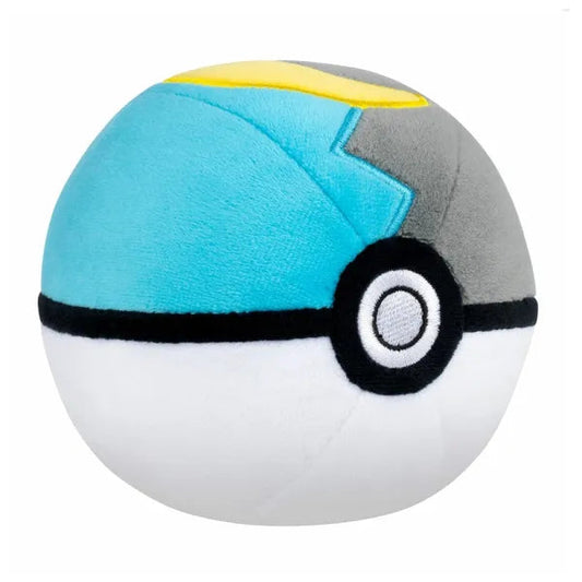 Zachte Pokémon Moon Ball pluche van 12.5 cm groot met kenmerkend blauw-geel ontwerp