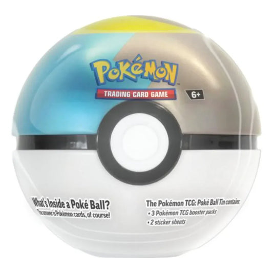 Pokémon Poké Ball Tin 2024 Moon Ball met 3 boosterpacks en 2 sticker-vellen.