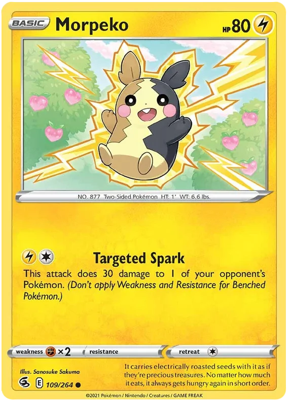 Morpeko common Pokémon kaart nummer 109/264 uit Fusion Strike met Targeted Spark aanval