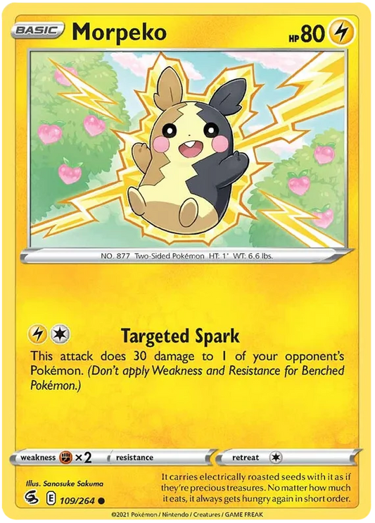 Morpeko common Pokémon kaart nummer 109/264 uit Fusion Strike met Targeted Spark aanval