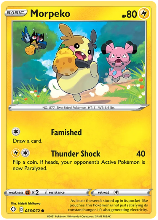 Morpeko common Pokémon kaart nummer 036/072 uit de Shining Fates set