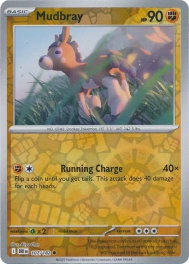Mudbray reverse holo Pokémon kaart nummer 107 uit de Destined Rivals set