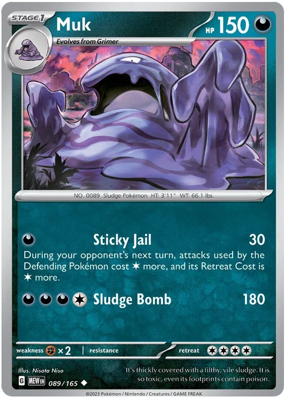 Pokémon Muk common kaart nummer 089 uit de 151 set