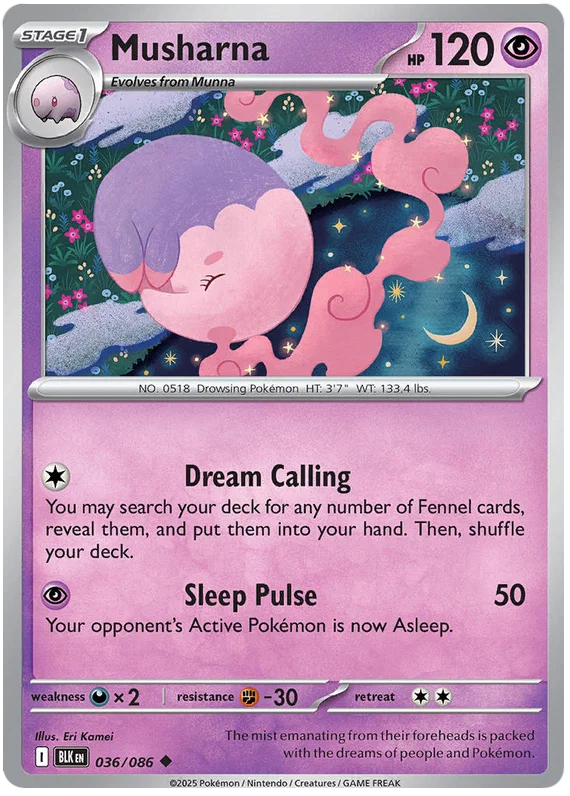 Musharna common Pokémon kaart uit de Black Bolt set met nummer 036