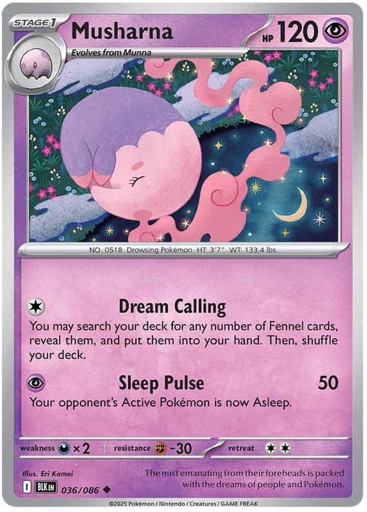 Musharna common Pokémon kaart uit de Black Bolt set met nummer 036