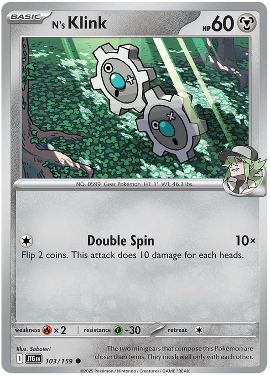 Pokémon N's Klink common kaart nummer 103 uit de Journey Together set