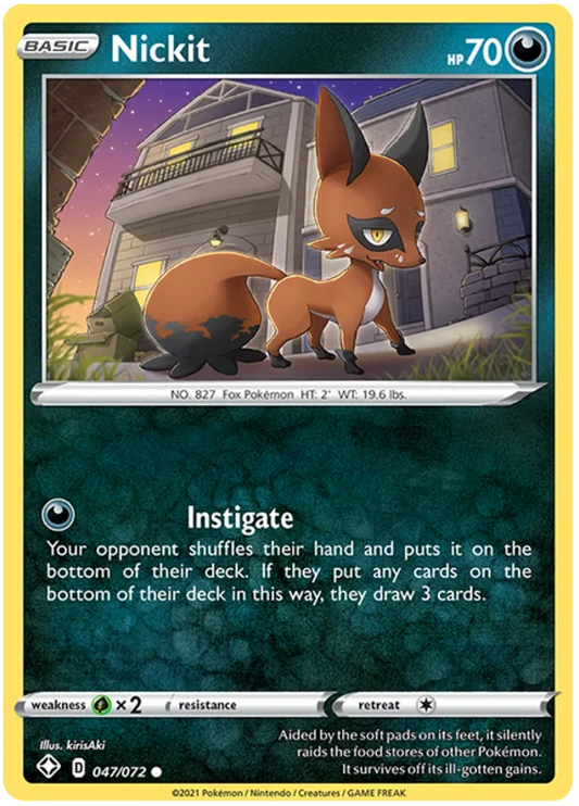 Nickit common Pokémon kaart nummer 047/072 uit Shining Fates set