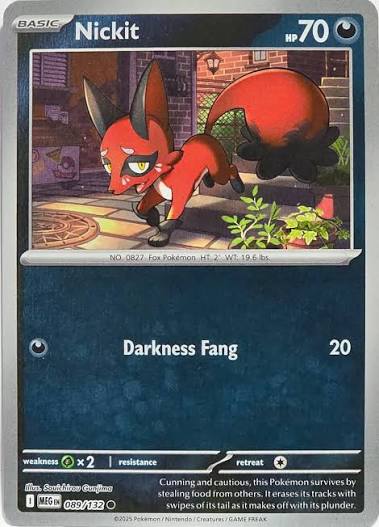 Nickit Reverse Holo kaart nummer 089 uit de Pokémon Mega Evolution set