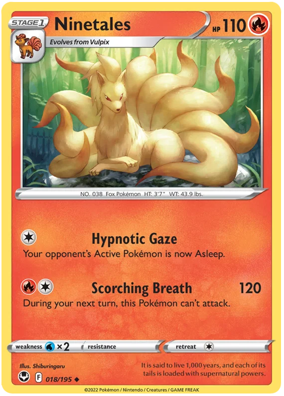 Pokémon Ninetales #018 common kaart uit de Silver Tempest set