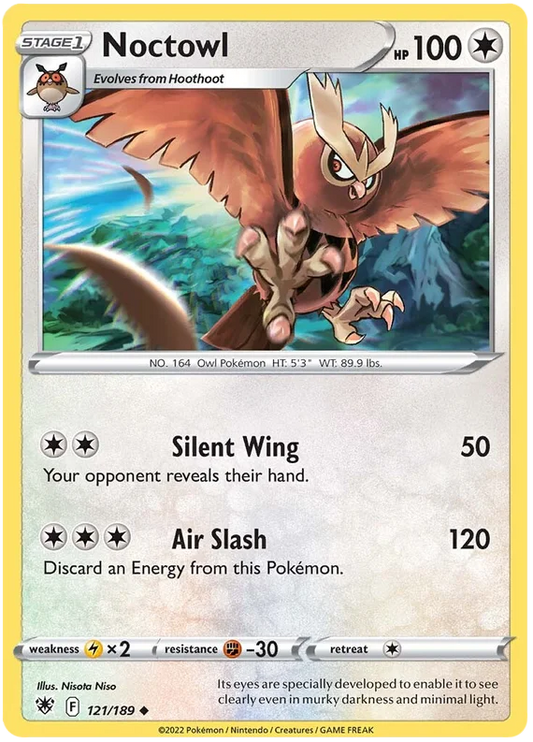 Noctowl common Pokémonkaart nummer 121/189 uit Astral Radiance