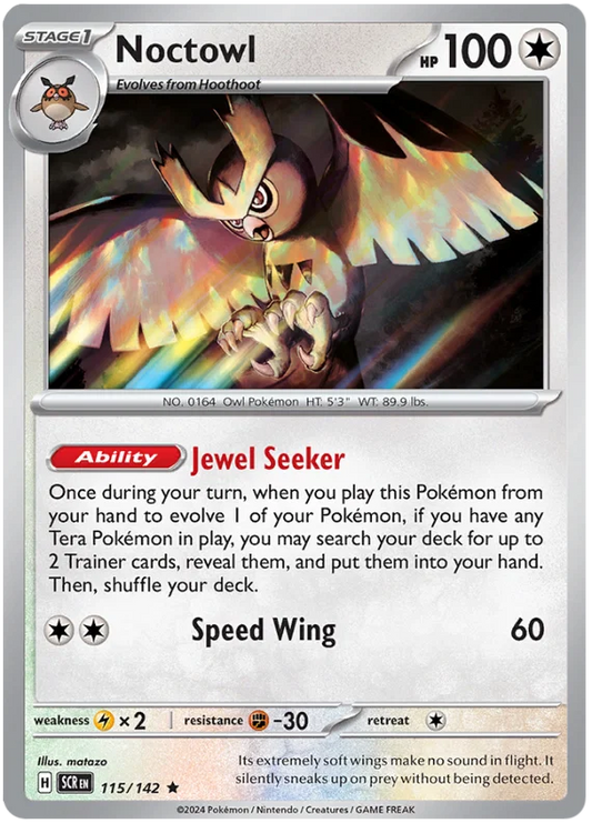 Pokémon Noctowl Holo #115 Stellar Crown kaart met holografische afwerking