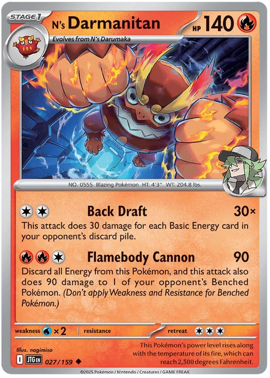 Pokémon N's Darmanitan common kaart #027 uit de Journey Together set