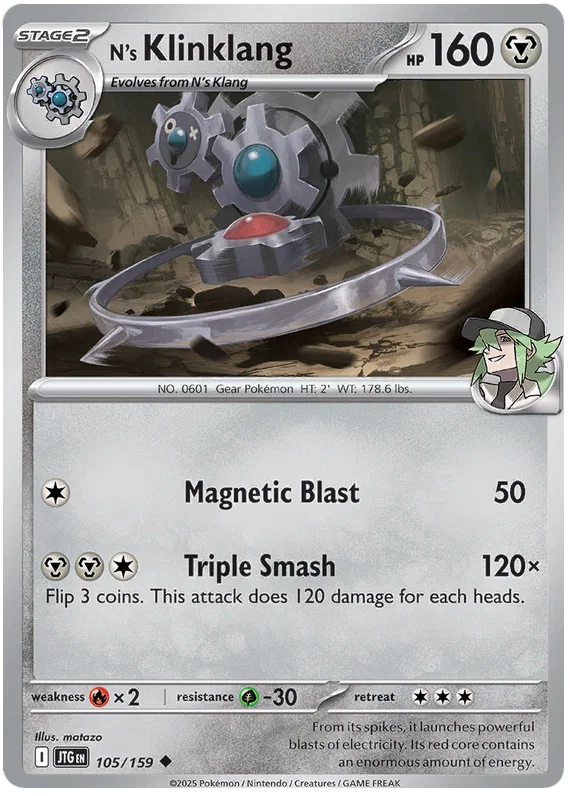 Pokémon N's Klinklang #105 common kaart uit de Journey Together set