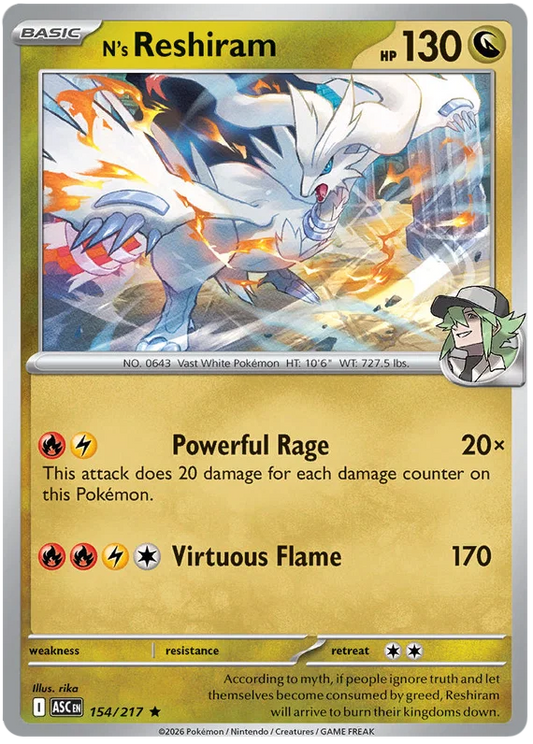 Pokémon N's Reshiram Holo kaart nummer 154 uit de set Ascended Heroes