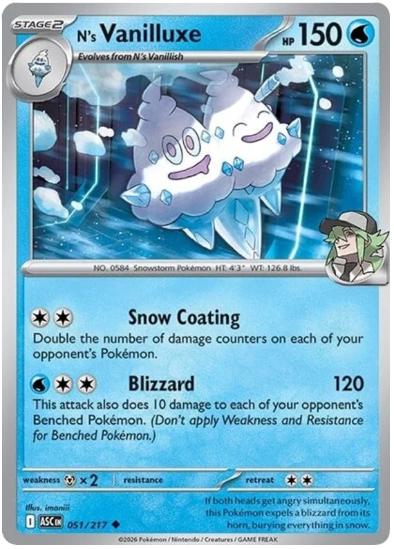 Pokémon N's Vanilluxe common kaart nummer 051 uit Ascended Heroes