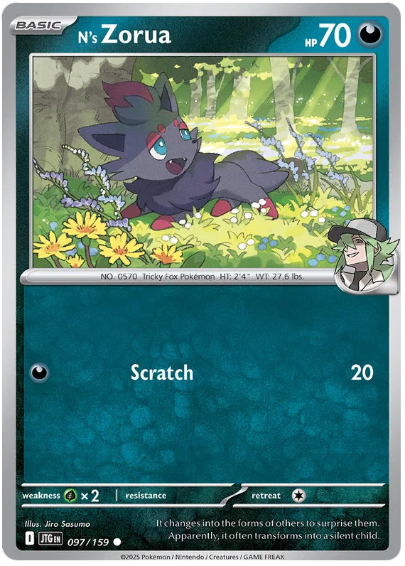 Pokémon N's Zorua common kaart nummer 097 uit Journey Together set
