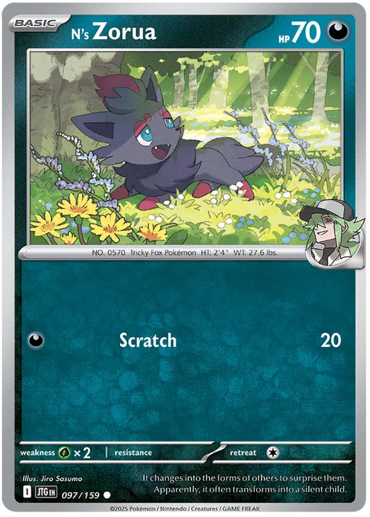 Pokémon N's Zorua common kaart nummer 097 uit Journey Together set
