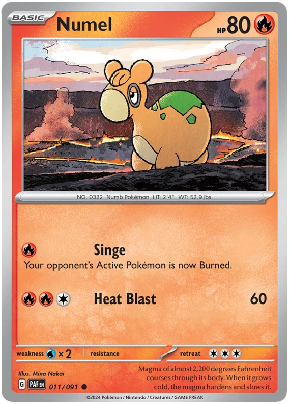 Numel common Pokémon kaart nummer 011 uit de Paldean Fates set