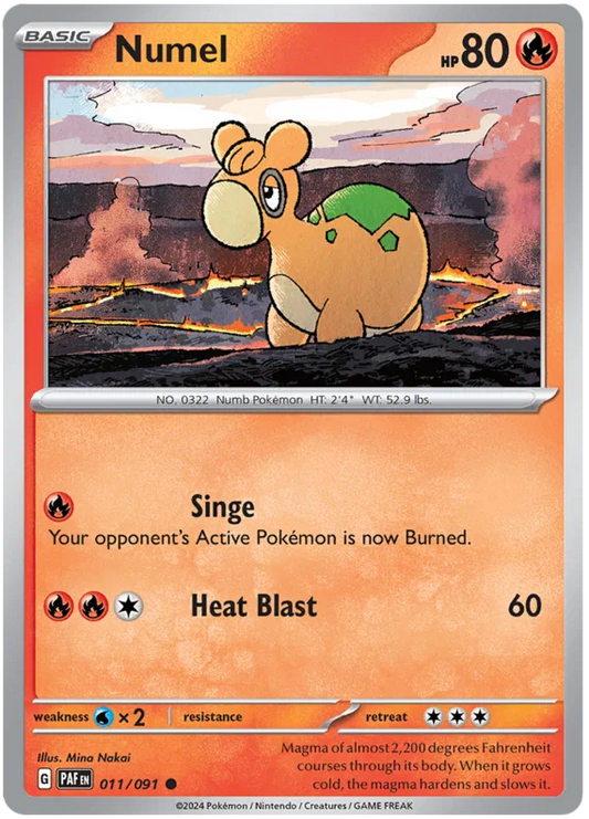 Numel common Pokémon kaart nummer 011 uit de Paldean Fates set