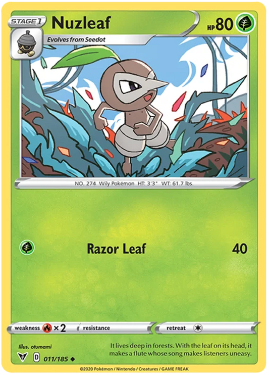 Pokémon Nuzleaf common kaart 011/185 uit de Vivid Voltage set met Razor Leaf aanval