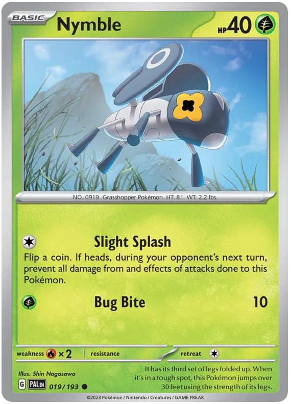 Pokémon kaart Nymble common uit de Paldea Evolved set, kaartnummer 019/193