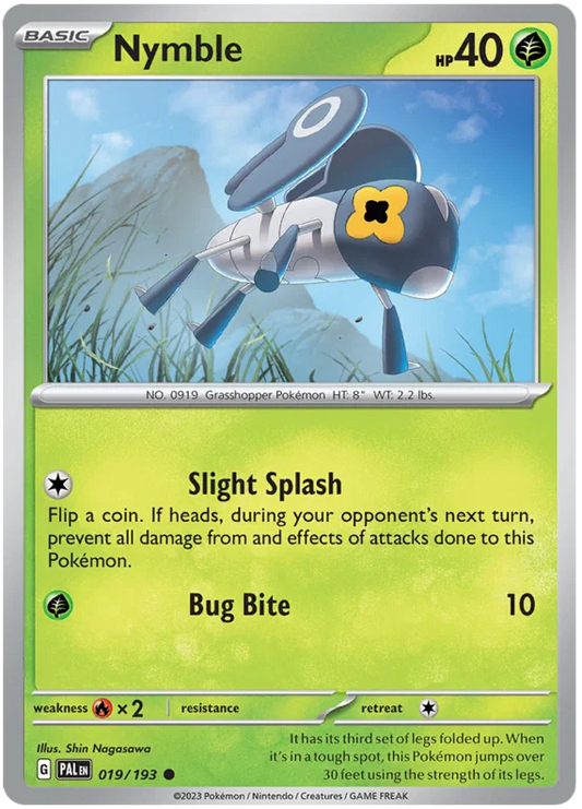 Pokémon kaart Nymble common uit de Paldea Evolved set, kaartnummer 019/193