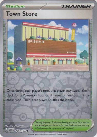 Pokémon kaart Obsidian Flames #196 Town Store Reverse Holo editie