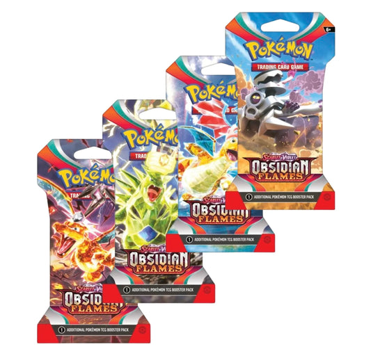 Pokémon Obsidian Flames Sleeved Boosterpack met beschermhoes, kans op Charizard, Pidgeot ex, Tyranitar ex en zeldzame art-kaarten.