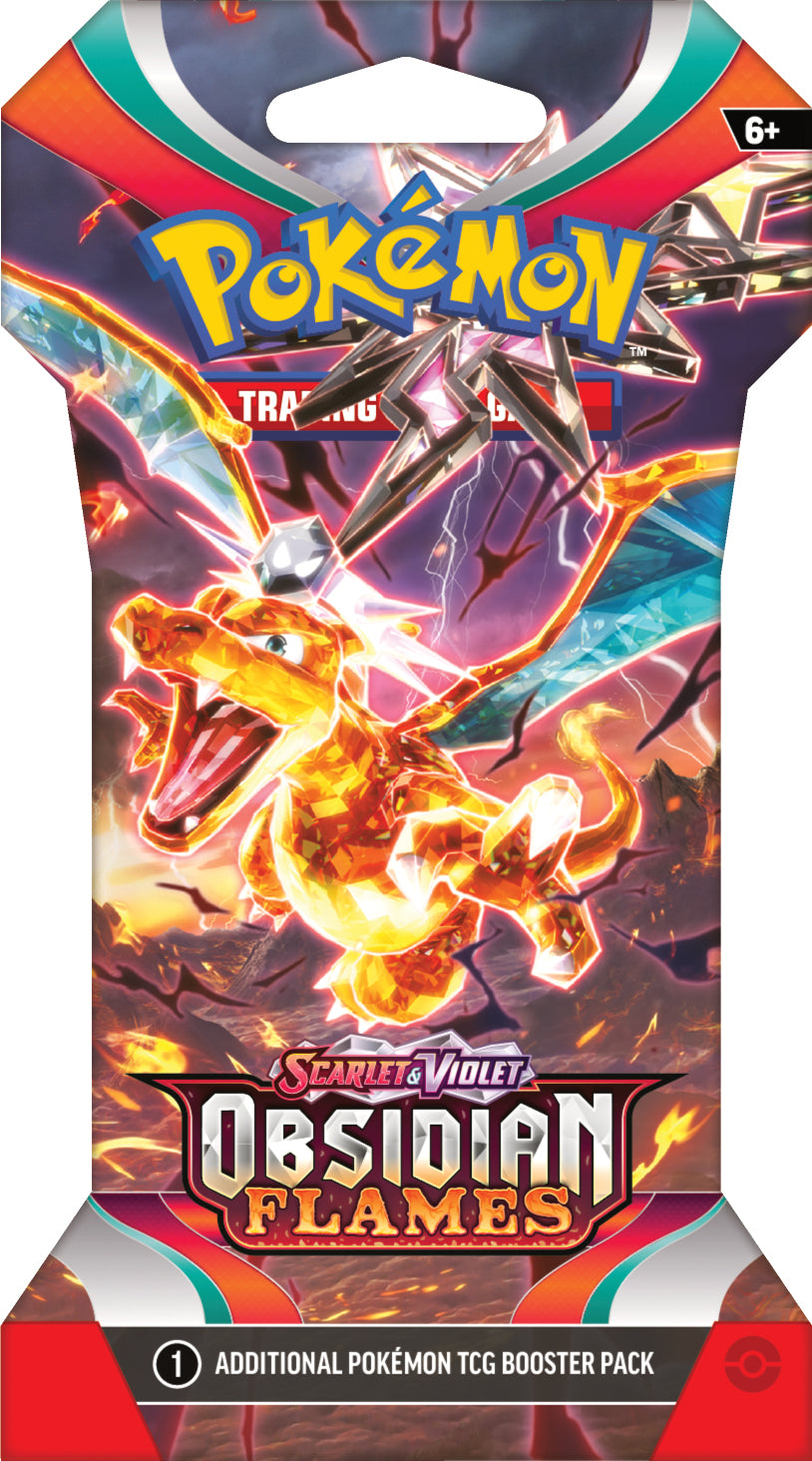 Pokémon Obsidian Flames Sleeved Boosterpack met beschermhoes, kans op Charizard, Pidgeot ex, Tyranitar ex en zeldzame art-kaarten.