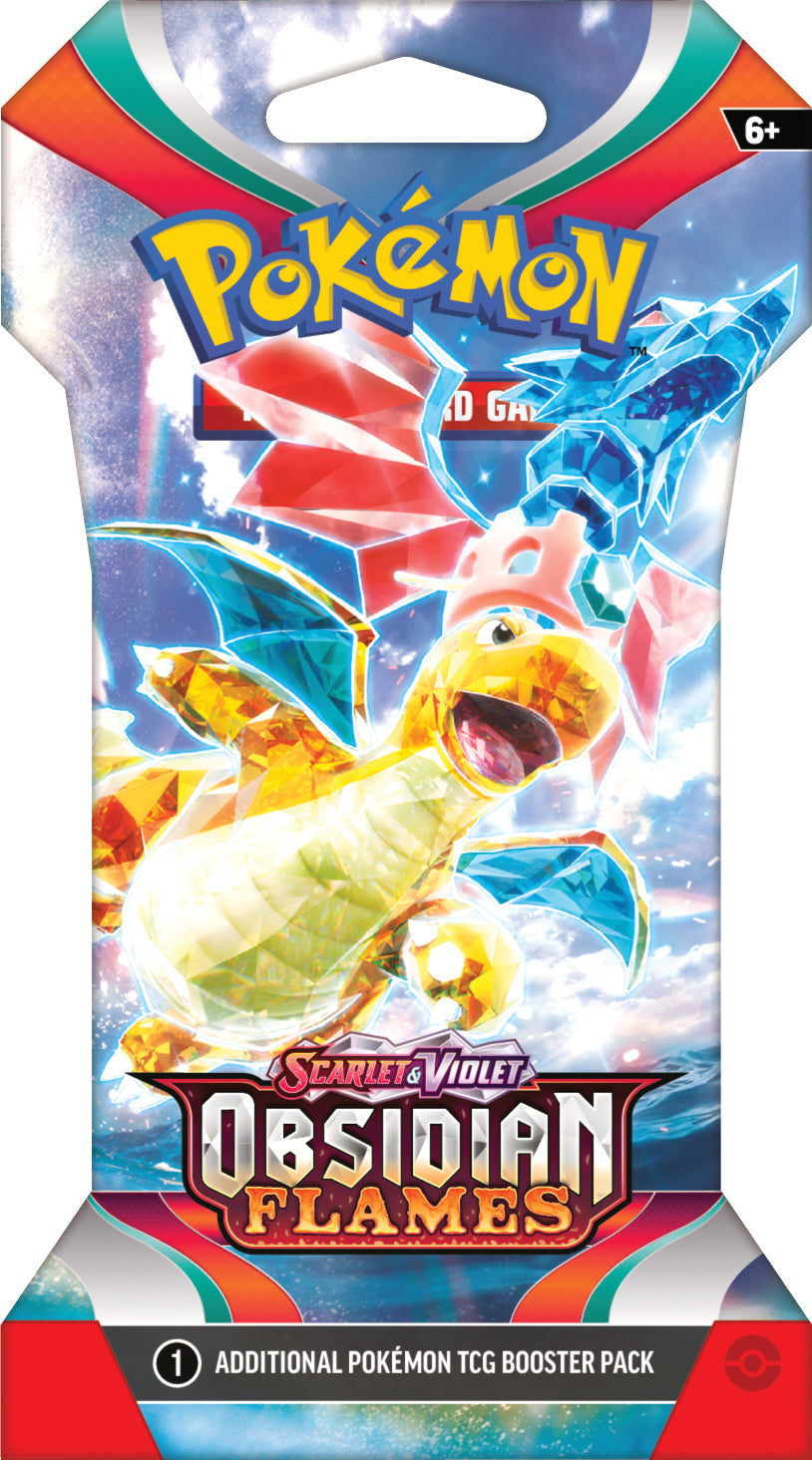 Pokémon Obsidian Flames Sleeved Boosterpack met beschermhoes, kans op Charizard, Pidgeot ex, Tyranitar ex en zeldzame art-kaarten.