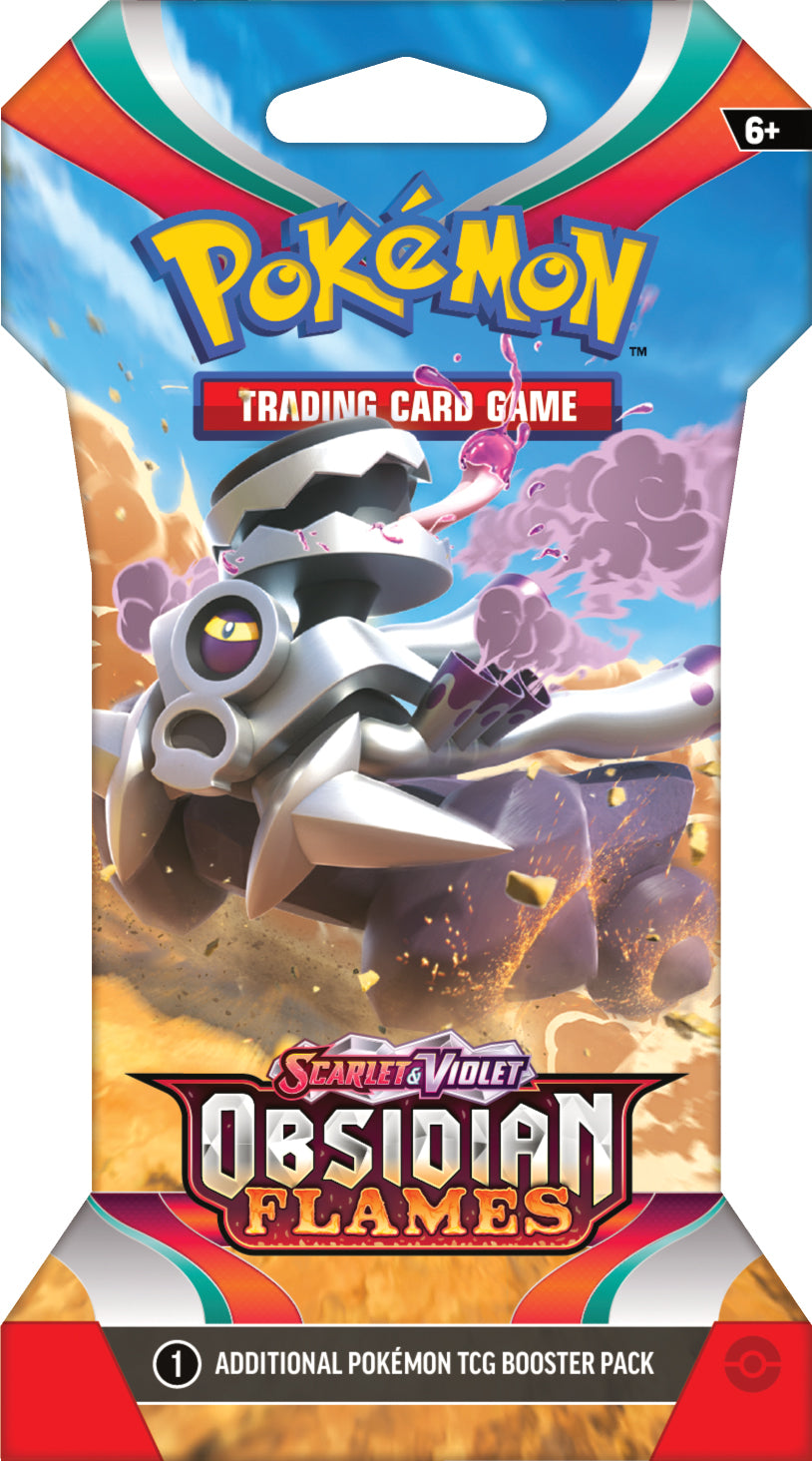Pokémon Obsidian Flames Sleeved Boosterpack met beschermhoes, kans op Charizard, Pidgeot ex, Tyranitar ex en zeldzame art-kaarten.